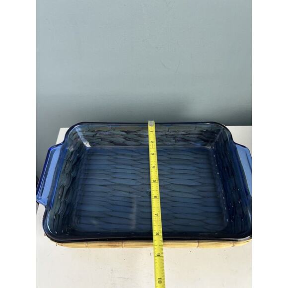 Cobalt Blue Anchor Hocking 2 Qt Baking Dish w/ Woven Basket 8" x 11" Casserole - Picture 5 of 10